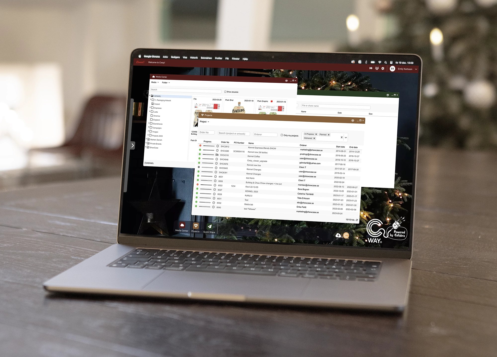 Open laptop displaying the Cway workspace interface